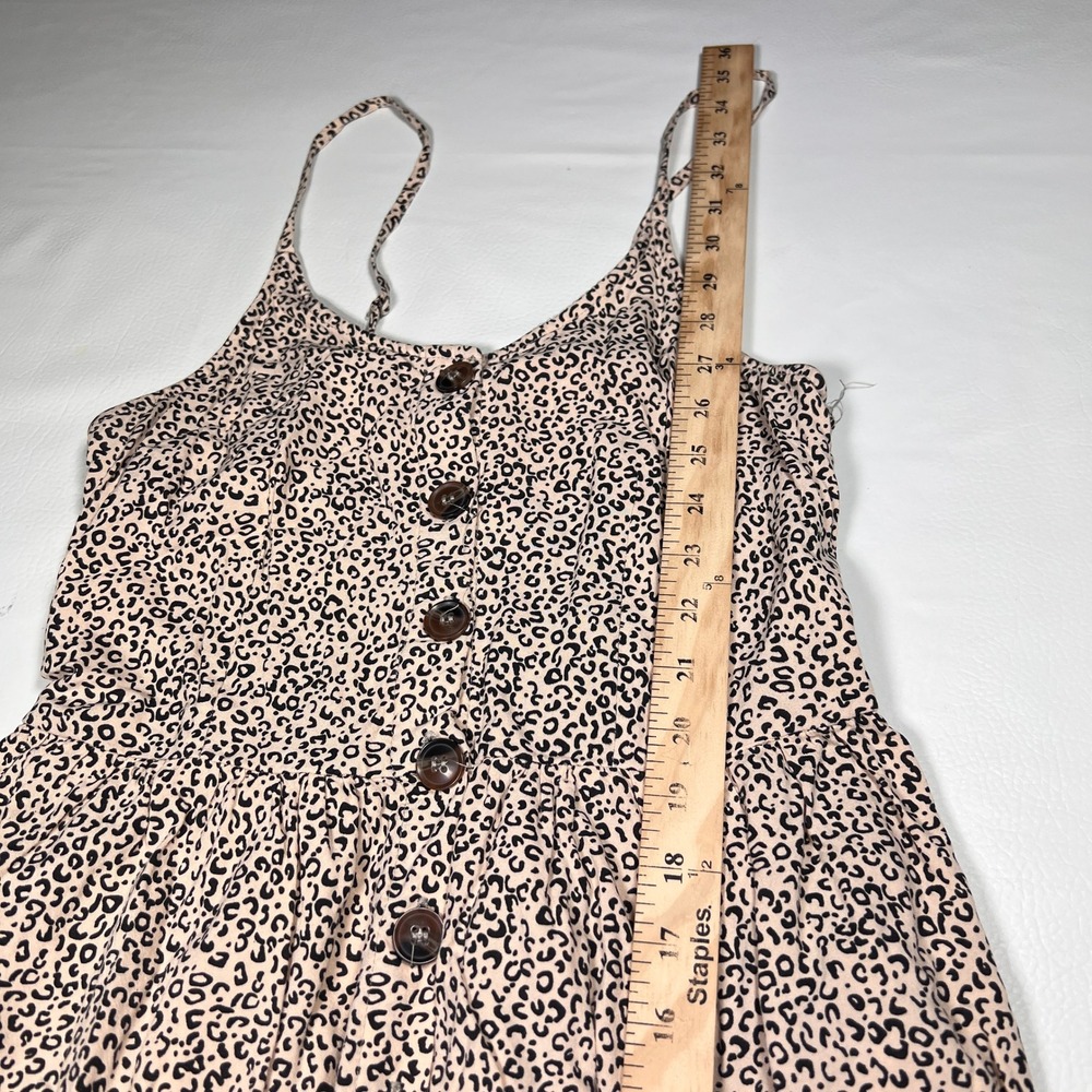 Japna Sundress Womens Size S Tan Leopard Print Smocked Mini Dress Pockets Boho - Picture 6 of 9